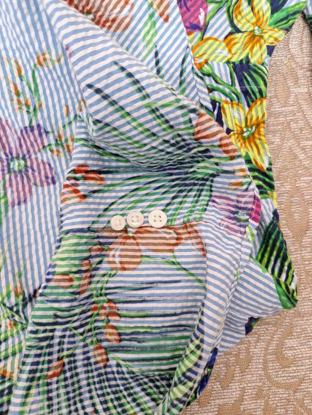 Ralph Lauren Mens Blue Striped Button-Down with Green, Orange & Yellow Floral - Picture 7 of 12